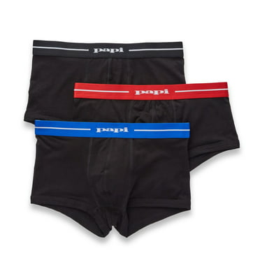 3 Pack New Papi Men's Brazilian Cut Stripe and Solid Underwear Trunks